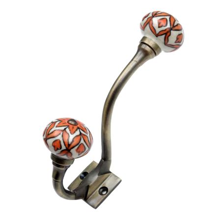 Handmade Orange Floral Ceramic Antique Iron Hook